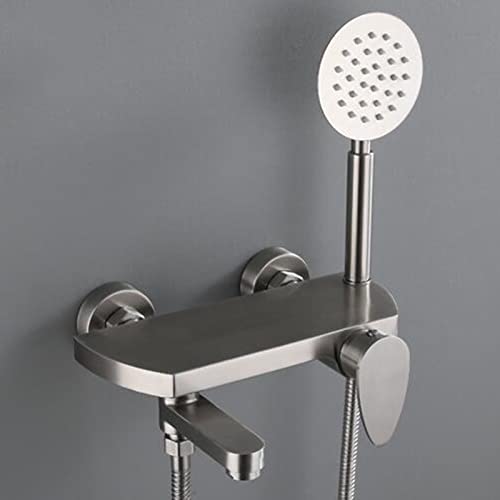 Robinet de baignoire avec douche à main mitigeur eau chaude froide inox brossé - 5