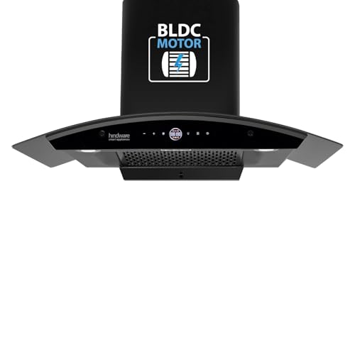 Image of Hindware Smart Appliances | Nadia BLDC 90 IN Kitchen Chimney | 1600 CMH |Curved Glass | Filterless | Auto Clean | Touch Control, Motion Sensor | 12 Yrs Warranty on Motor & 3 Yrs on Product (Black)
