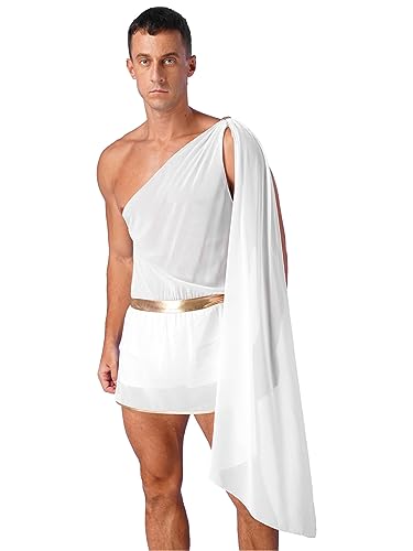 Nyeemya Disfraz de César Romano Hombre Adulto Gladiador Faldas un Hombro Top Costumes Carnaval Party Túnica Outfits Blanco F L