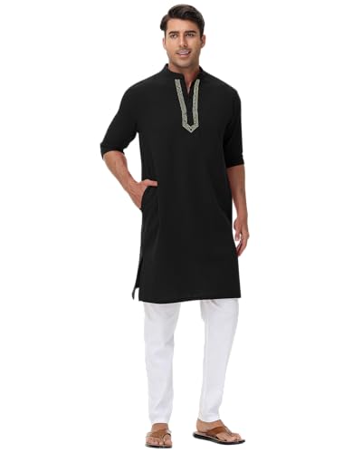 NANAMEEI Mens Kaftan Button Down Men Kurta Thobe Long Sleeve Robe Cotton Linen Muslim Caftan M-3XL2
