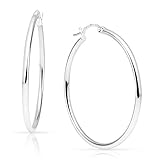 SOLIDSILVER- Sterling Silver Lightweight High Polished Click Top Hoop Earrings | 50mm