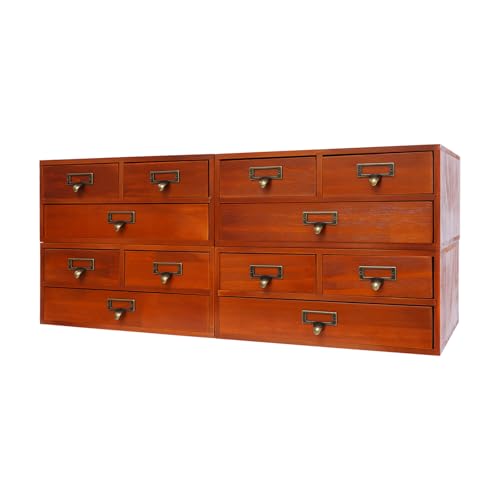 AGULIUM 4Pcs Wooden Apothecary Cabinet, Each with 3 Drawers, Tabletop Apothecary Chests and Cabinets, Herb Storage Box, Vintage Desk Drawer Organizer for Home Office, 22 lbs Load Capacity(Brown)