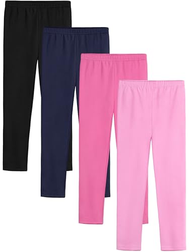 4 Pack Leggings for Girls Kids Girls Thick Leggings Cotton Pants Full Length Stretchy