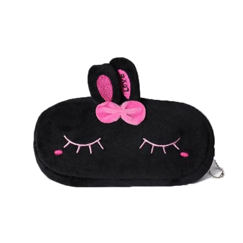 Image of HSYHERE Creative Cute Lovely Funny Happy Animals Bear Frog Face Fruit Strawberry Watermelon Soft Stuffed Surface Clothes Zipper Pencil Box Pencil Case Pencil Holder Pouch Pen Bag - Black Rabbit