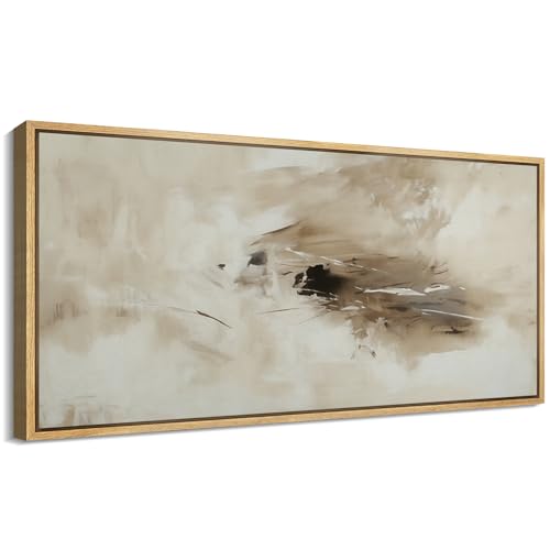 MUDECOR Extra Large Framed Canvas Print Wall Art Muted Abstract Serene Neutral Shades Fine Art Illustrations Decorative Colorful for Bedroom - 60"x30"