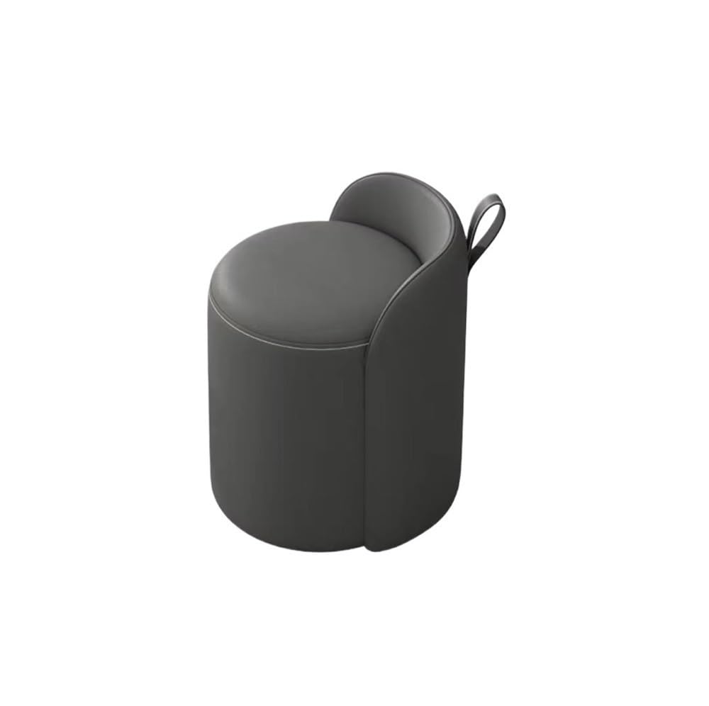Poltrona Pouf Rotonda Moderna con Schienale Basso, Seduta Imbottita in Morbida Pelle e poggiapiedi, Ideale per Soggiorno, Camera da Letto e Zona Trucco (Grigio Scuro)
