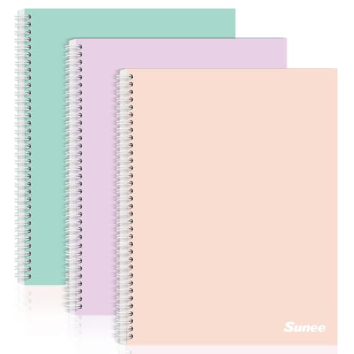 SUNEE A4 Notebook Pack of 3 Notepads Wirebound Notebooks 80gsm Premium Paper 100 Sheets / 200 Pages 8mm Lined with Margin 4-Hole Punched and Perforated Edge Pastel Colours
