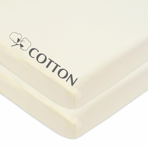 Image of American Baby Company 2 Pack 100% Natural Cotton Fitted Pack and Play Sheets 39 inch x 27 inch - Soft & Breathable Pack N Play Sheets for Playard & Mini Crib Mattress, Cream, for Boys & Girls