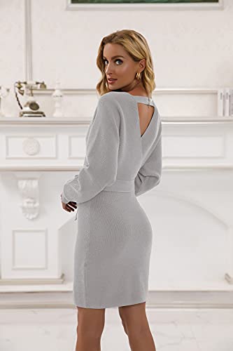 Imuedaen Trui-jurk voor dames, V-hals, elegante gebreide jurk, lange mouwen, pullover, tuniek, jurk met riem, voor herfst en winter - Image 5