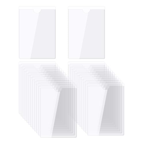 Image of sourcing map Self-Adhesive Card Pockets 60x80mm Clear Vertical Pocket Label Holders Plastic Card Sleeves with Top Open for Library Storage Bins Loading, Pack of 25