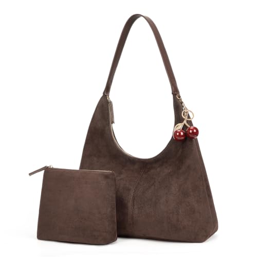 Image of Slouchy Suede Hobo Bag Brown Faux Suede Purse Large Fall Shoulder Bag