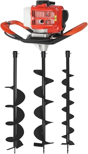 SUHBFNOL 52cc 2 Coturas De Gasolina Tierra Afección De La Tierra Post Post Hole Kit con 3 Accesorios De Perforación (100 Mm, 150 Mm, 200 Mm De Diámetro)