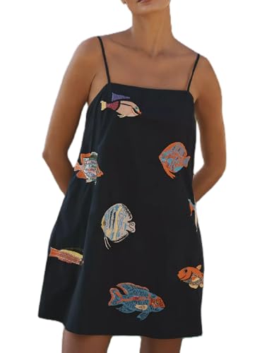 Image of Women Boho Floral Short Dress Graffiti Backless Babydoll Dress Flowy Mini Cami Dresses Summer Holiday Sundress