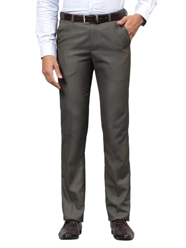 Image of Cantabil Men Self Design Non Pleated Regular Fit Mid Rise Formal Trousers for Men | Formal Pants for Men | Formal Wear Regular Fit Trousers for Men (P MTRF00191A)
