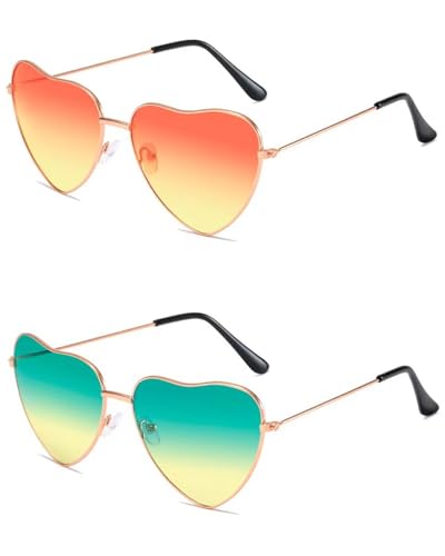 BARRU 2 peças óculos de sol óculos em forma de coração óculos hippie para mulher óculos de festa de anos 60 70 80 90 retro acessório hippie para festas viagens fotos adultos acessórios para cabine