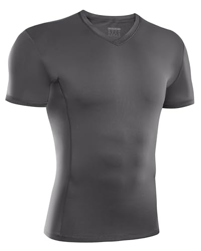 RIKUAOU Compression Shirts for Men V Neck Short Sleeve, Quick Dry Athletic Tops Undershirt for Workout Running