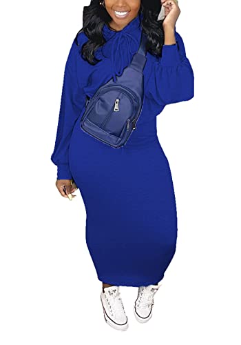 LETSVDO Womens 2 Piece Sweatshirt Solid Long Sleeves Hoodie Bodycon Maxi Dress