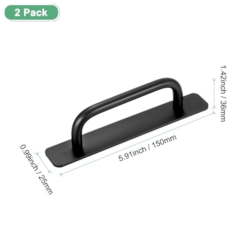 Image of M METERXITY 2-Pack Self Stick Barn Door Handles, 5.91Inch /150mm Length Aluminium Alloy Gate Handle with Double Sided Tape for Bathroom /Wardrobe /Closet, Sliding Door Handle with Plate [Black]