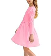 HOOGRIN Girls' Long Sleeve Ruffle Trim Dresses Elastic Waist Knee Length Scoop Neck Casual Dress