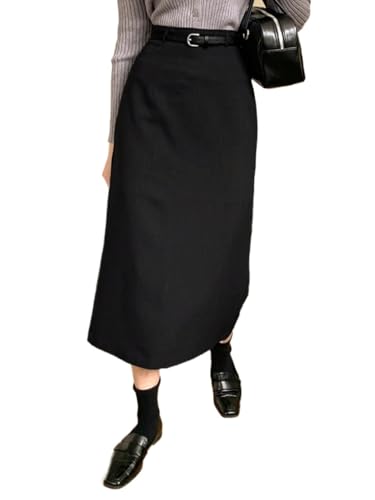 Solid Color Back Slit Pencil Skirt Basic Women's Summer Casual Vinage Skirt4