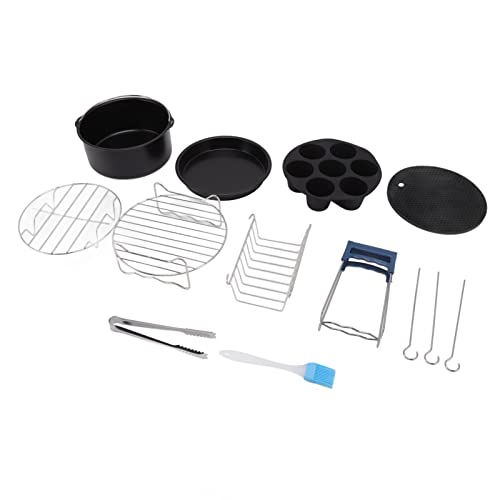Air Fryer Accessories, Set of 13 Fit for Most 5.0 Qt and Larger Ovens, Cake and Pizza Pan, Metal Holder, Skewer Rack and Skewers, Etc, Nonstick, Dishwasher Safe (18cm)