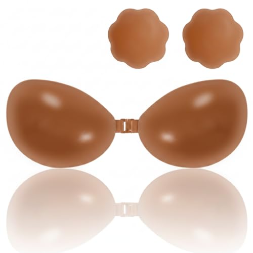 Image of Beige, Strapless Backless Push Up Adhesive, Nipple Covers Included, Perfect for D Cups