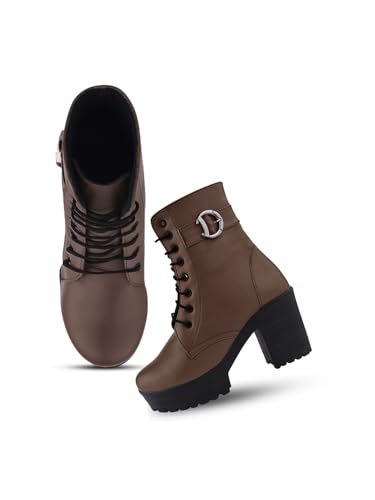 Image of JM LOOKS Women's Lace-Up Platform Block Heel Boots | Stylish and Comfortable for Any Occasion