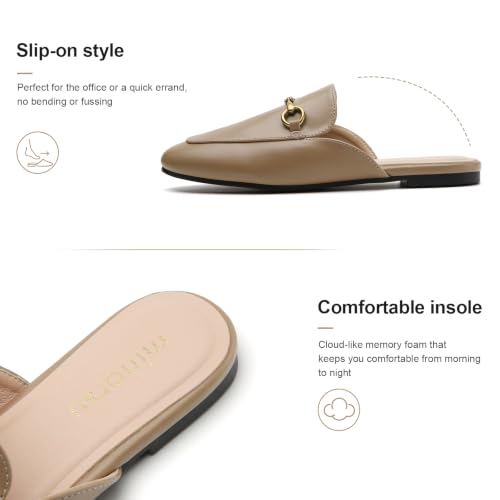 Image of Minorsu Buckle Mules for Women Flats Loafers Shoes for Work Office Business