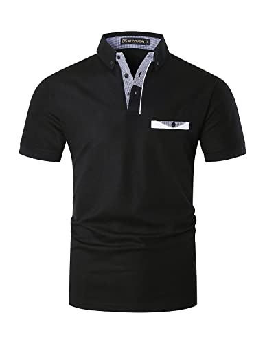 Image of GHYUGR Men's Polo Shirts Short Sleeve Slim Fit Polo Casual Plaid Splice T-Shirts