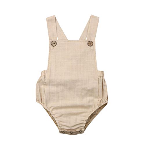 Newborn Baby Summer Romper Unisex Solid Color Button Jumpsuit Sleeveless Backless Overalls Outfits 1Pcs