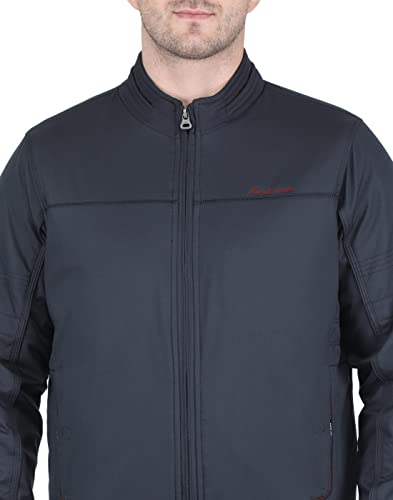 Image of Monte Carlo Mens Blended Polyes Navy Blue Solid Collar Jacket