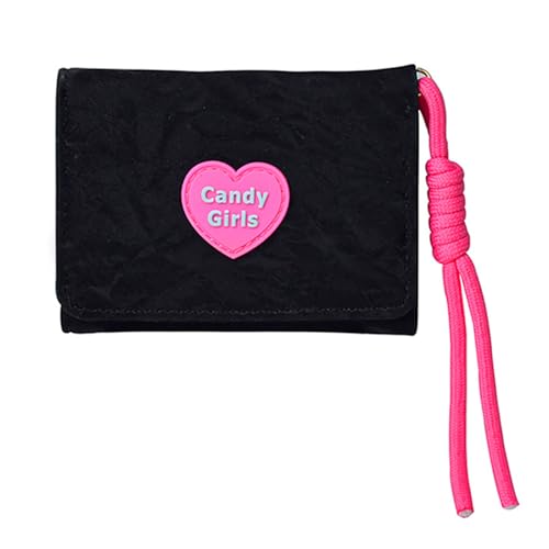 Stylish Compact Wallet with Contrast Color Design Credit Card Holder and Transparent Slot Multi Functional Purse, Black, 11x8x2cm