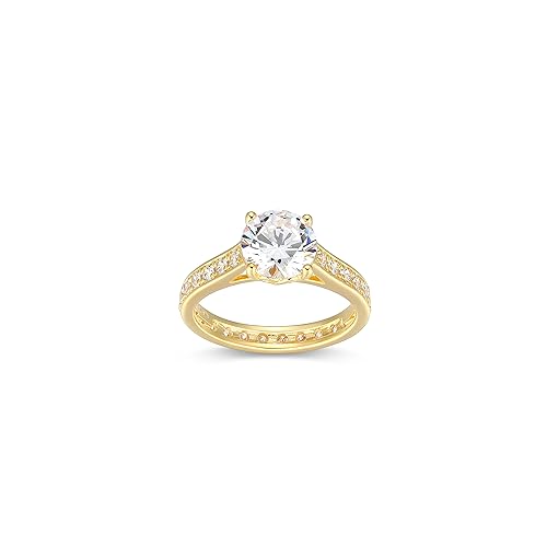 MORGAN & PAIGE .925 Sterling Silver 18K Yellow Gold Plated Cubic Zirconia Solitaire Engagement Rings for Women - Channel-Set Eternity Band, Sterling Silver Rings Women, Jewelry for Her, Sizes 5-9