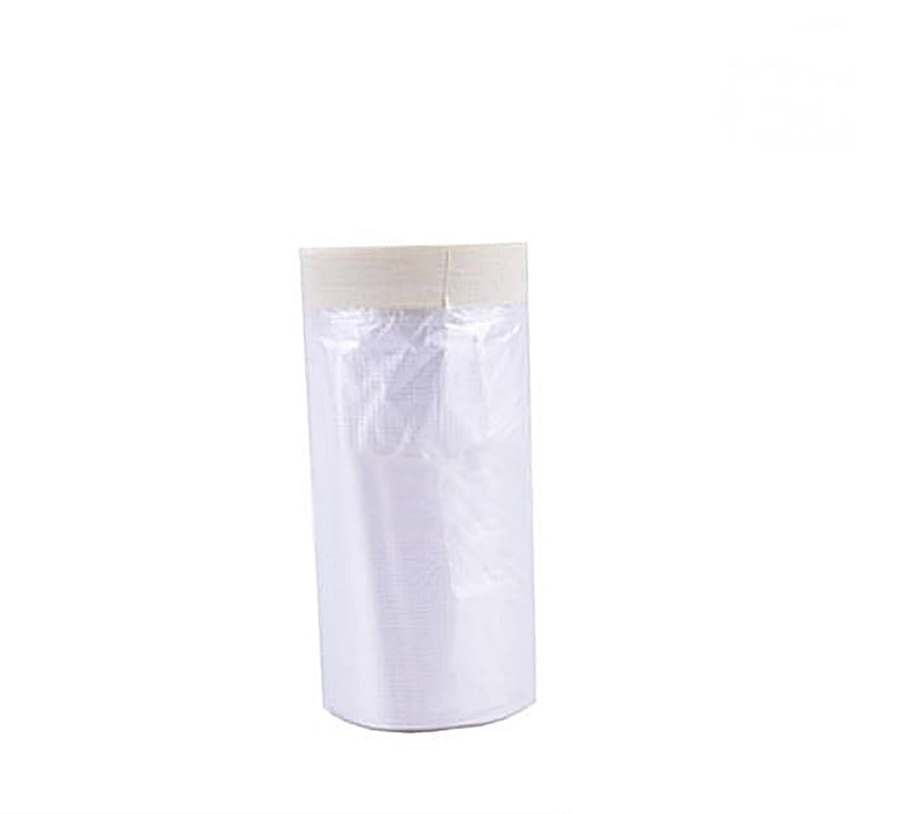 Plastic Sheeting White Masking Tape - Multi Size Pack - General purpose Painters Plastic Drop Cloth For Painting - No Residue Paint Tape and Drape - Pre-Taped - 65 Feet (59 Inch (3 Roll))