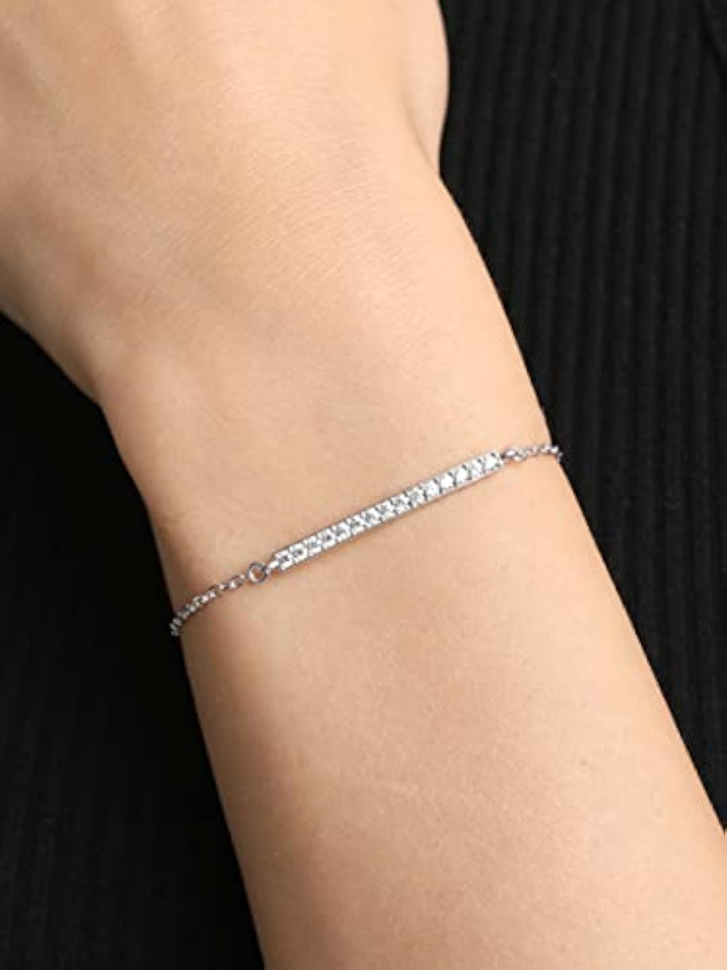 Women's 925 Sterling Silver Adjustable Bar Bracelet, Platinum Plated