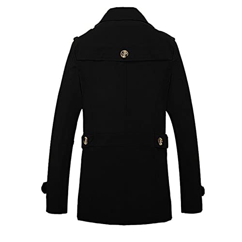 Phshy Men's Winter Cotton Windbreaker Jacket Coat Full Zip Button Up Long Sleeve Single Breasted Mid Length Outwear Black #TOP2