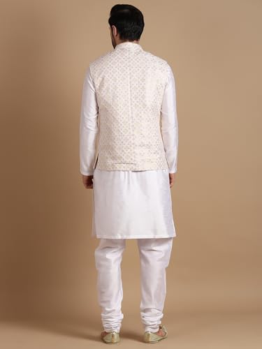 Image of men's Silk Blend Kurta Pejama & Waistcot Set