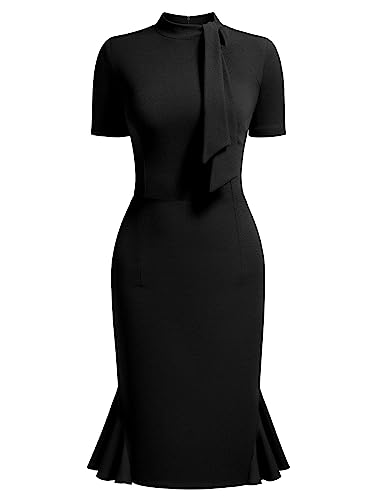 AISIZE Women's 1950s Vintage Tie Neck Cocktail Bodycon Pencil Dress2