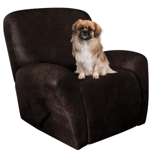 Image of ANARACHON Leather Like Recliner Chair Covers Heavy Duty, 4 Pieces Recliner Cover for Recliner Chair, Leather Cover for Recliner slipcovers Washable for Pets (02Coffee)