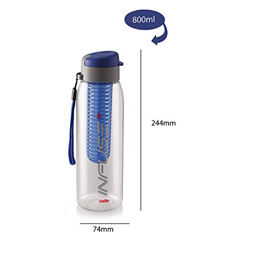 CELLO Infuse Plastic(PET) Water Bottle with Infuser, 800ml, Set of 2, Assorted