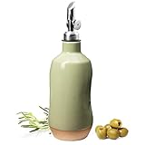 Olive Oil Dispenser Bottle Stoneware Ceramic, Perfect Holiday Christmas Gift, Reduce Oxidation, Suitable For Storage Of Oil, Vinegar, Coffee Syrups & Other Liquids - Stainless Steel Spout 15Oz