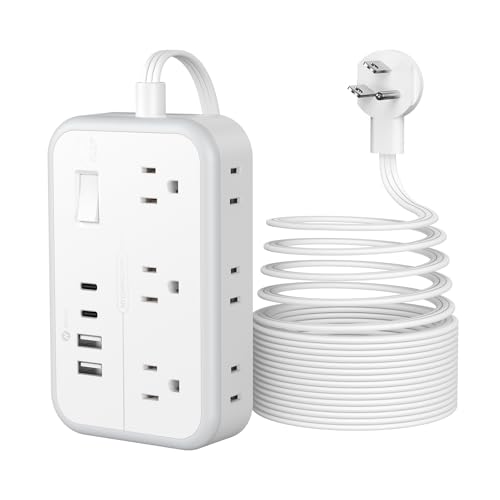 Flat Plug Extension Cord 25 ft, Power Strip, Outlet Extender with 6 Outlets 4 USB Ports, Overload Protection, Long Extension Cord with Multiple Outlets for Indoor, Home, Office, White