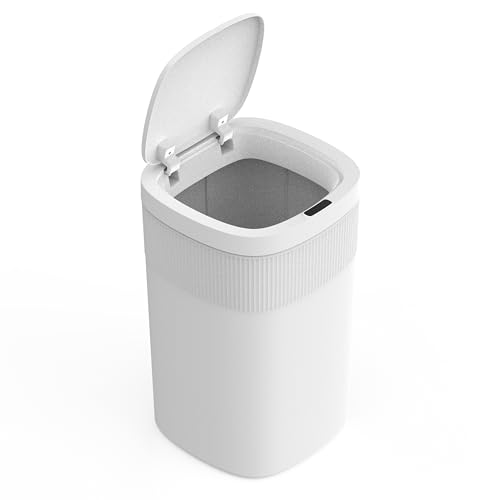 Caneca de basura rectangular con sensor de movimiento blanca miniatura 2