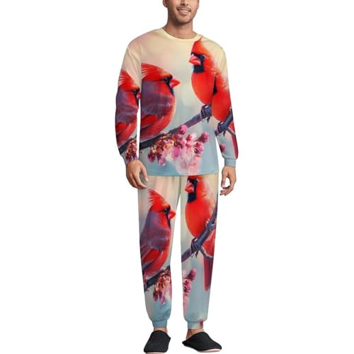 Cardinal Bird Flowers Men’s Pajama Set Long Sleeve Top And Pants Loungewear Sleepwear Pjs Nightwear