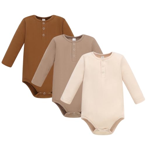Watoche C115CT11-02 Baby Boy Ribbed Bodysuit Long Sleeve Solid Romper Newborn One Piece Outfits Unisex Ribbed Clothes,0-18 Months cover