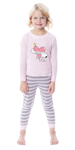 INTIMO Peanuts Girls' Snoopy Woodstock Loved 2 Piece Long Sleeve Pajama Set