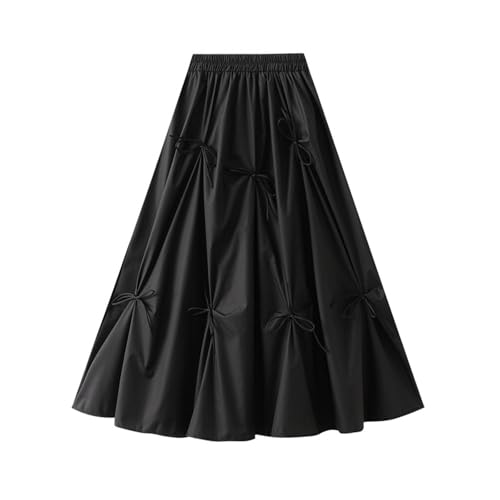 Womens Casual Pleated Skirt Bow Trim Elastic Waist A-Line Skirts Prom Party Club Skirt Trendy Fashion Skirts 2025