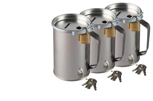 3 Stück Spendendose mit Griff und Schloss, abschließbar, Sammeldose mit Griff, Sammelbüchse, Spardose € 16,30 / Stück