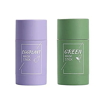 2 PCS Green Tea/Eggplant Purifying Clay Stick Mask, Face Moisturizes Oil Control, Deep Clean Pore, Improves Skin,for Men Women All Skin Types