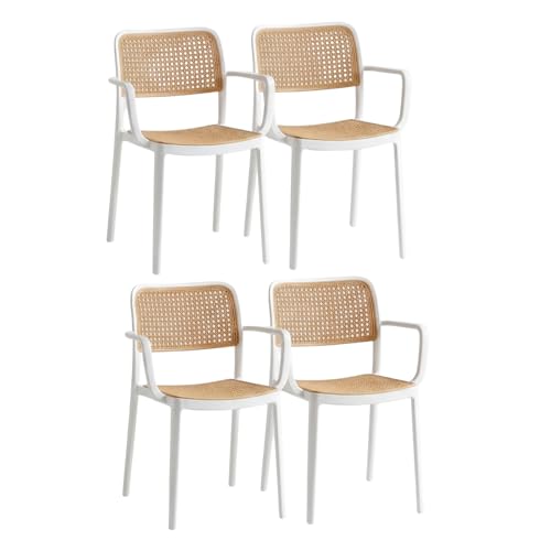 Image of INNOWIN Mirra Chair for Cafeteria | Arm Chair | Accent Chair for Living Room Home, Bedroom, Cafe and Hotels | 3- Year Warranty | Set of 4 | Plastic | White